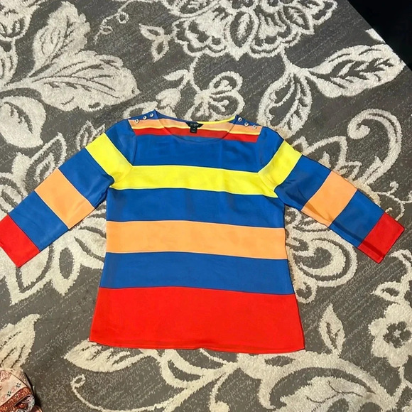 J crew striped blouse. Soft and silky feeling. Like new. Anchor buttons. - Picture 1 of 5